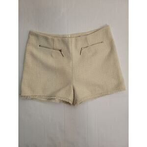 Alythea Tweed Classic Shorts Women Size Large Fringe Gold Zipper Details Ecru